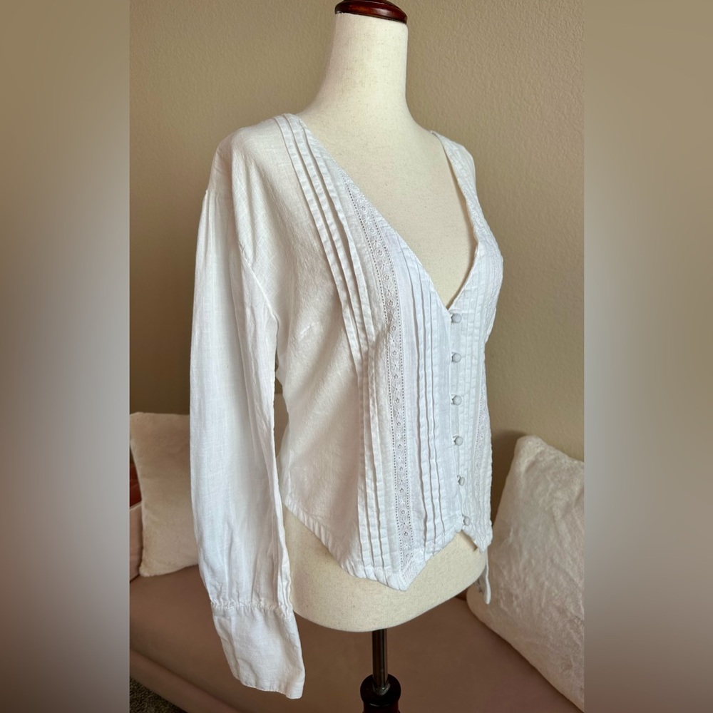 Free People White Blouse with Button Detail